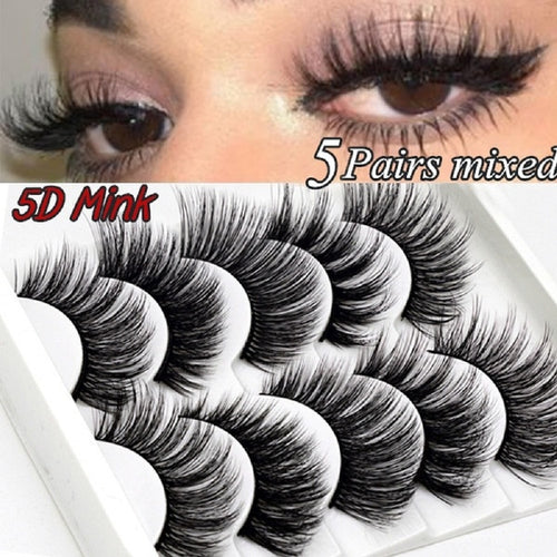 5 pairs 5D Mink Eyelashes Natural False Eyelashes Lashes Soft Fake Eyelashes Extension Makeup Wholesale