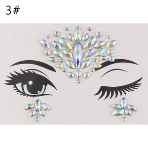 3D Crystal Forehead Headpiece Sticker Hair Jewels Glitter Face Body Gems Shiny Rhinestone Festival Temporary Tattoo Stickers