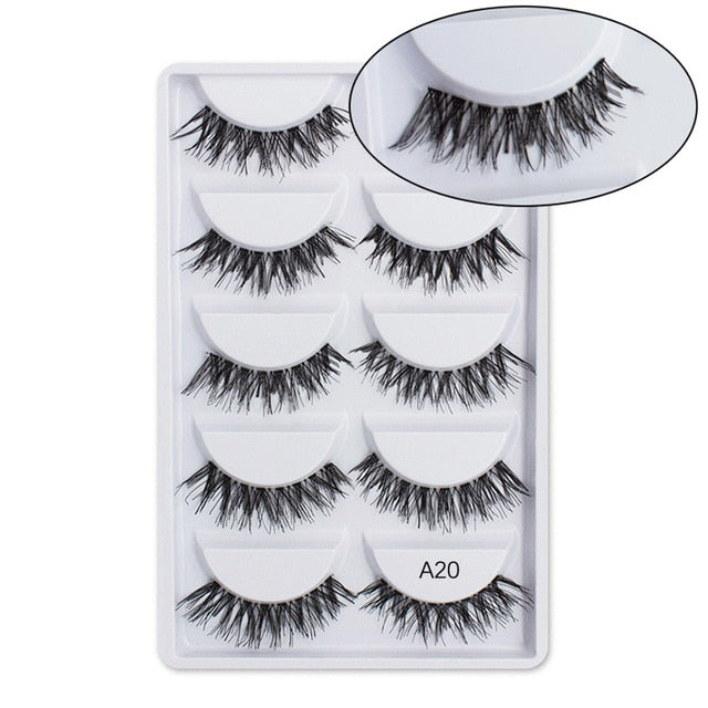 SEXYSHEEP 5Pairs 3D Mink Hair False Eyelashes Natural/Thick Long Eye Lashes Wispy Makeup Beauty Extension Tools